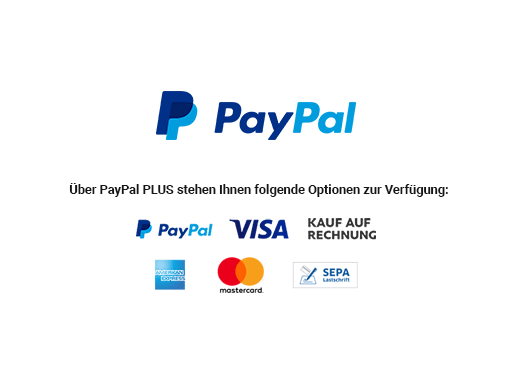Durch PayPal Plus können Sie zusätzlich zu PayPal mit Visa, Mastercard, American Express, und ggf. SEPA-Lastschrift bezahlen